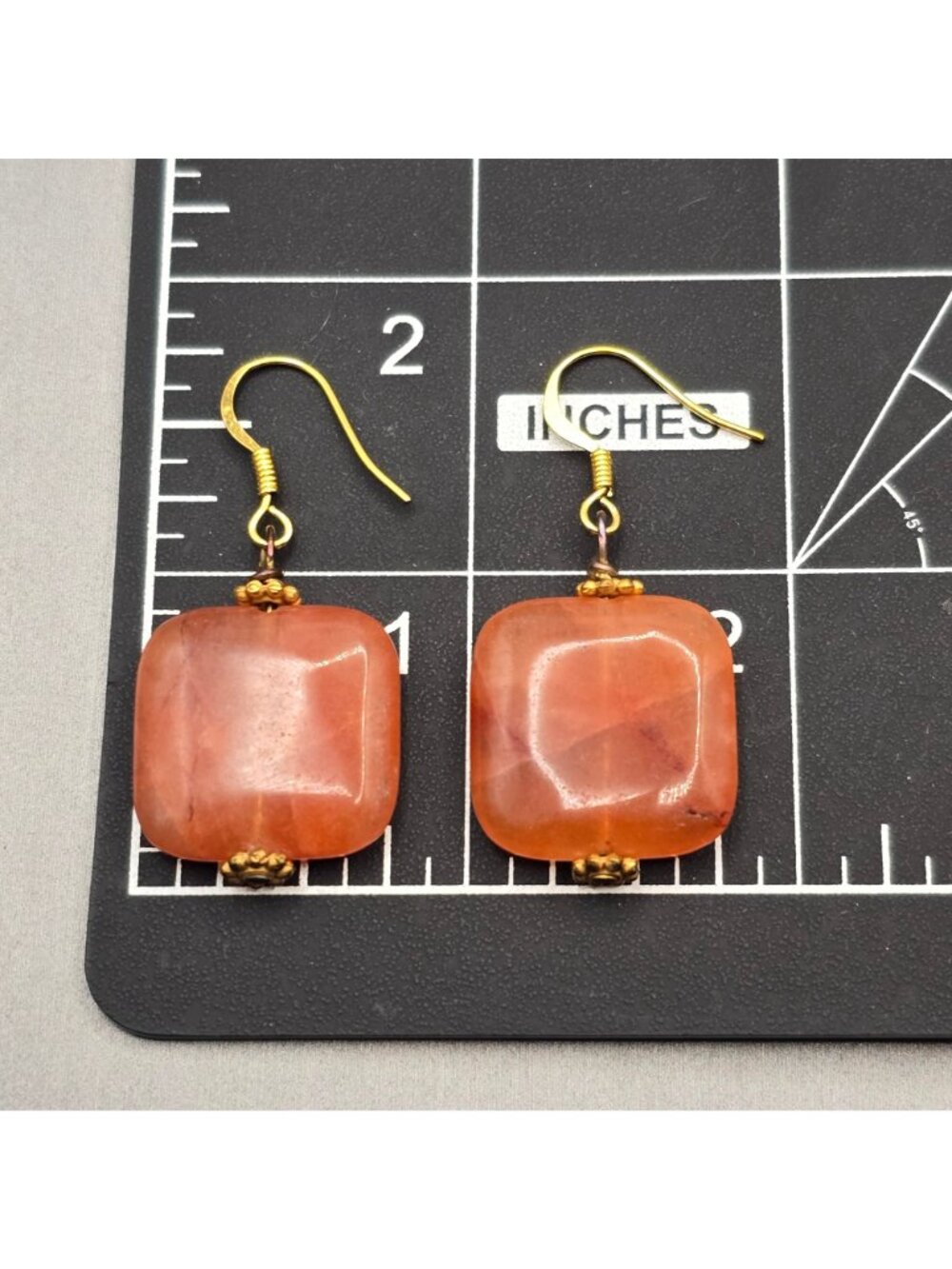 VTG Carnelian Dangle Earrings 1.75" Mixed Metal Floral Caps Bohemian Statement - Picture 6 of 13